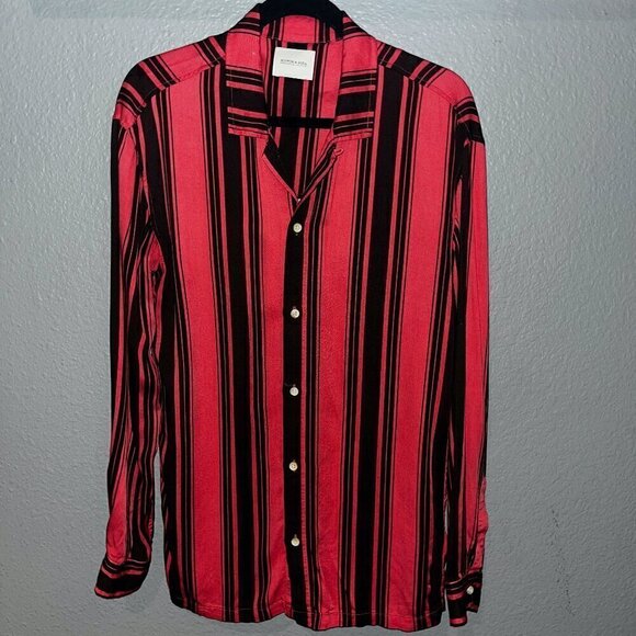 SCOTCH & SODA - Men's Coral Pink & Brown Striped Disco Button Down Shirt -EUC  M - Picture 1 of 10